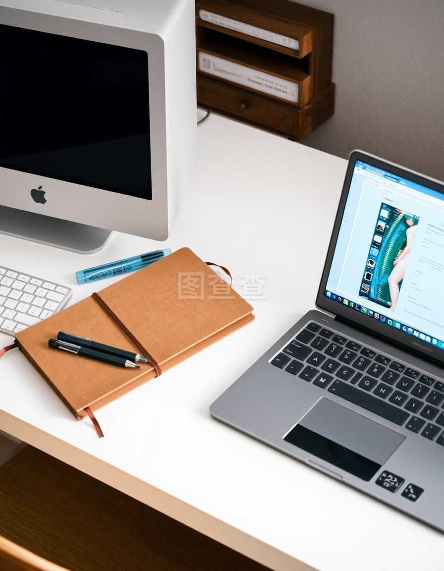 高效办公双雄 电脑与棕色笔记本的现代协作
